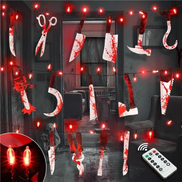 [Timer & 8 Modes] Halloween Party Decorations Bloody Banner with 50LED Red Light - Picture 1 of 7